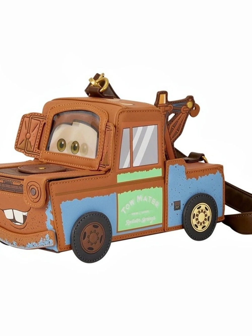 Loungefly Disney Pixar Cars 20th Anniversary Tow Mater Figural Crossbody Bag